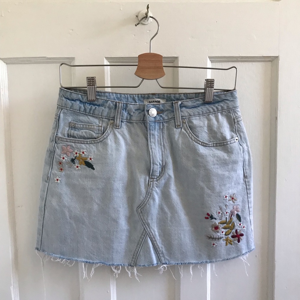 Garage denim embroidered skirt